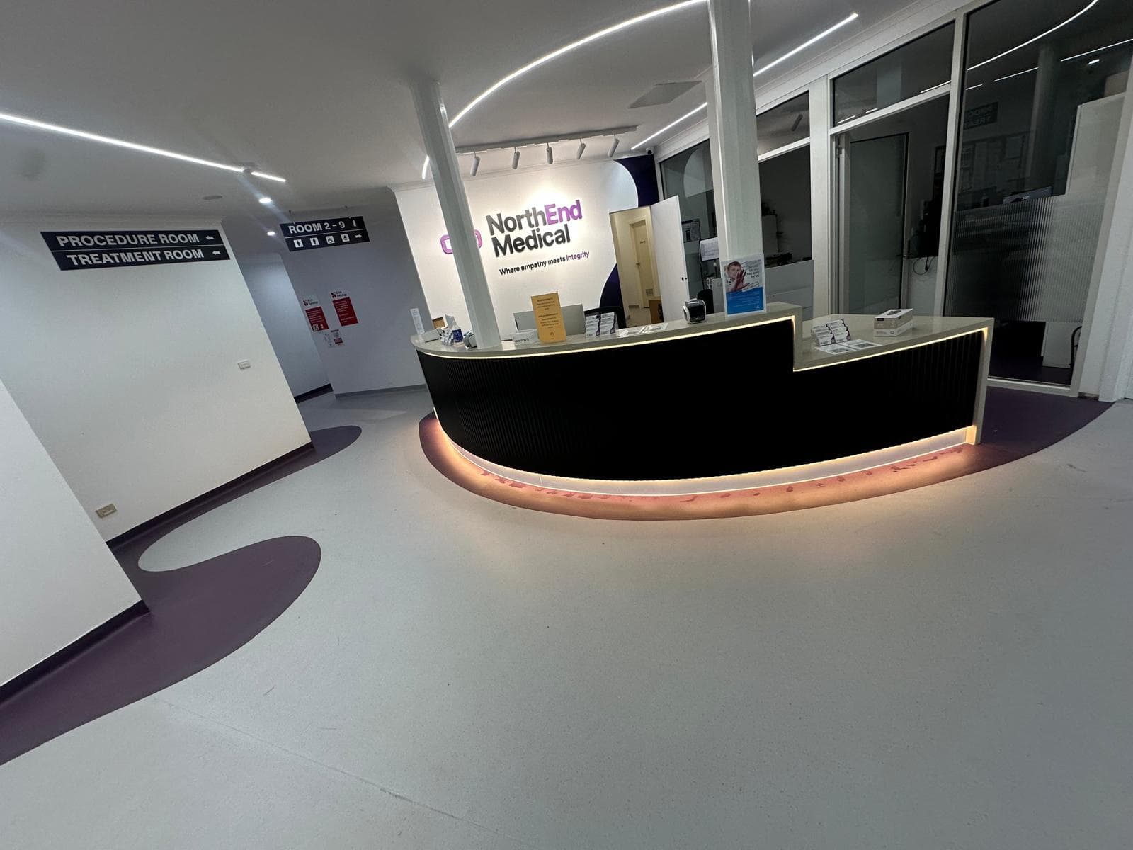 Commercial vinyl flooring installed in a medical centre reception